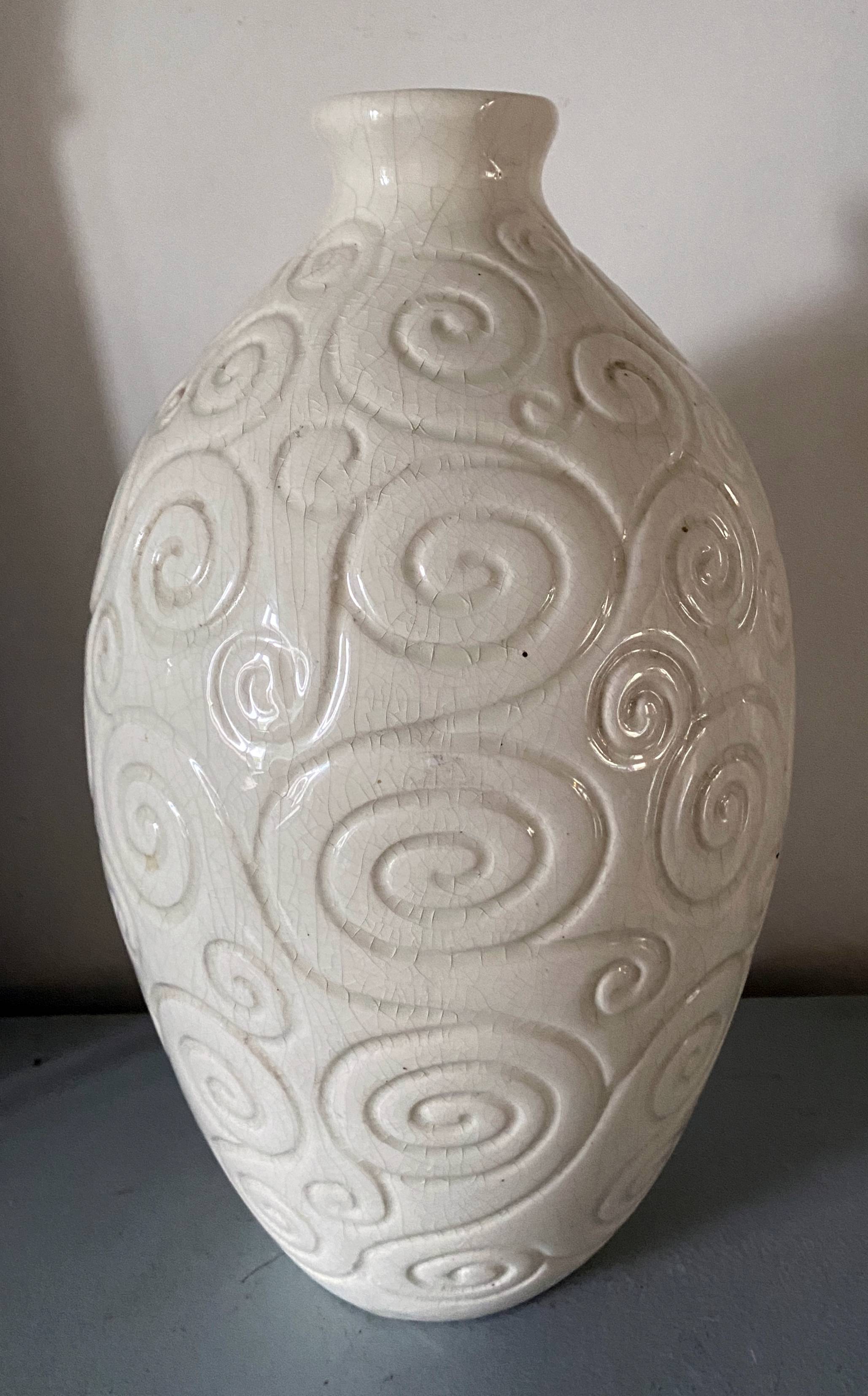 Art Deco Saint-Clément vase signed Olive Engraved 1920-1930 ovoid France