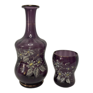 Carafe de nuit et verre émaillé