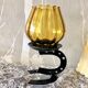 Candle holder photophore metal horseshoe and vintage amber glass