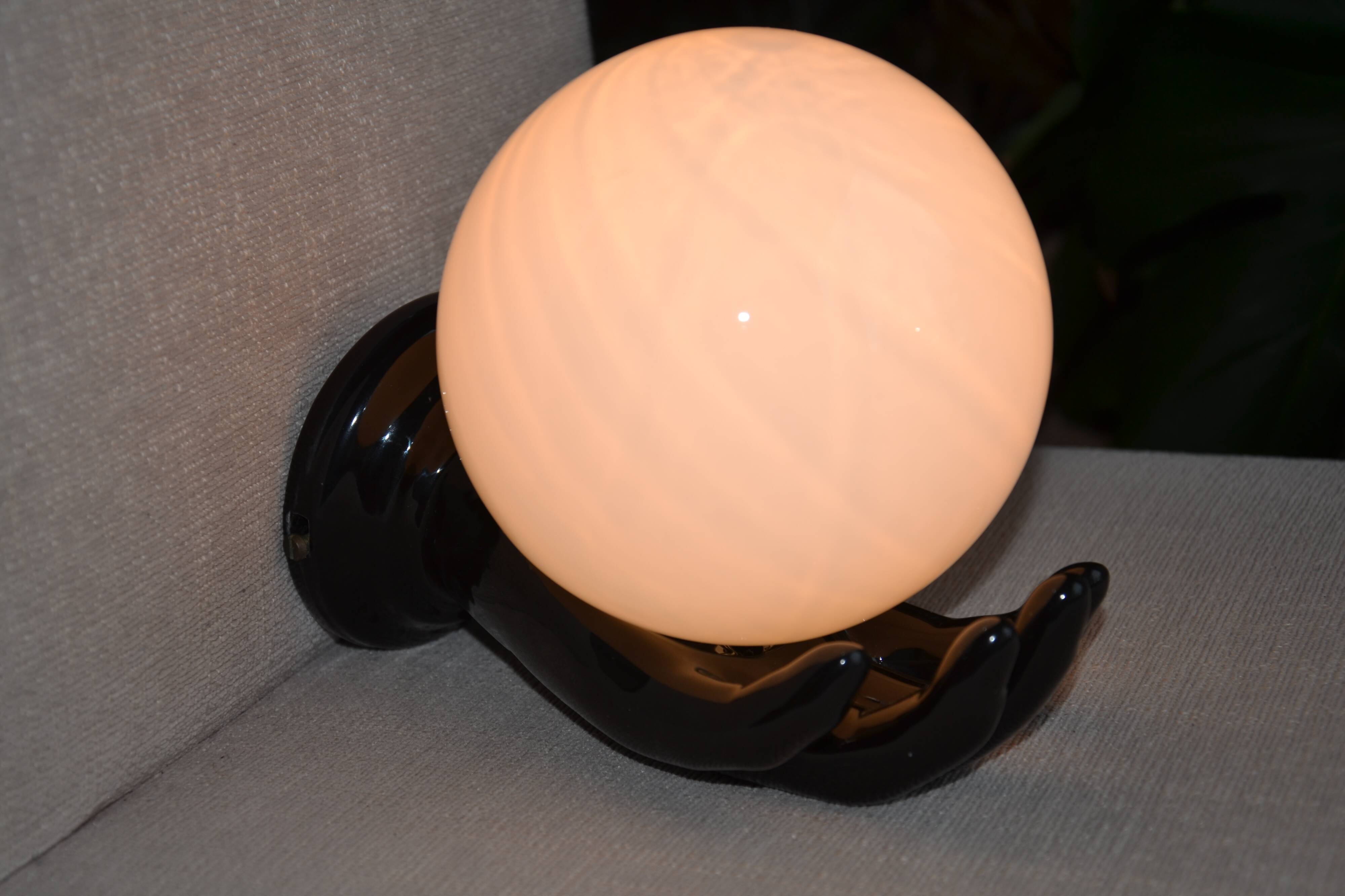 Vintage black opaline globe wall lamp