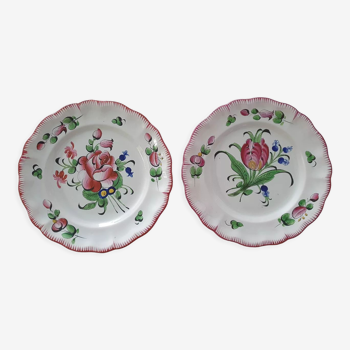 Lot de 2 assiettes plates peintes à la main