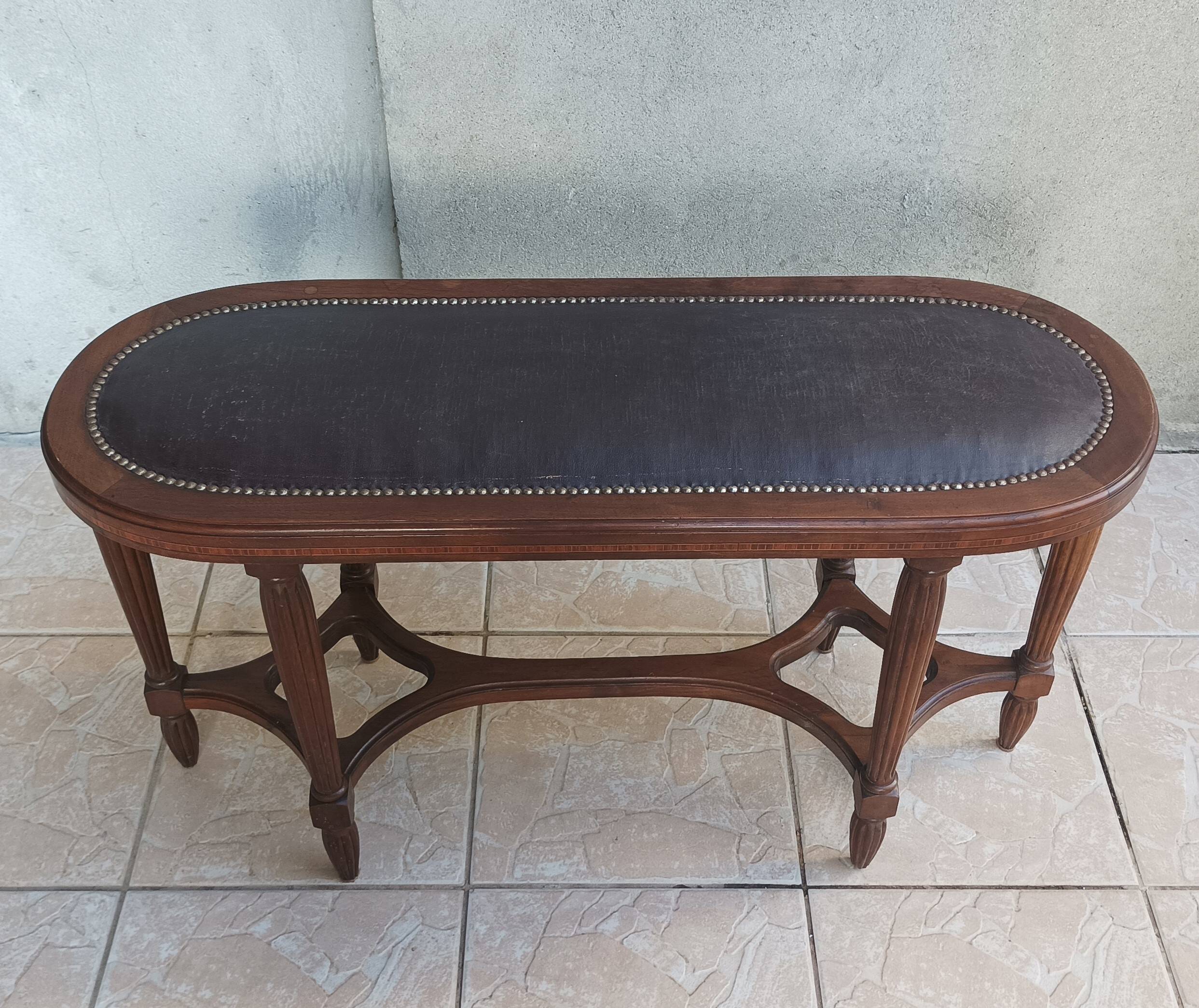 Art Deco stool bench in inlaid walnut