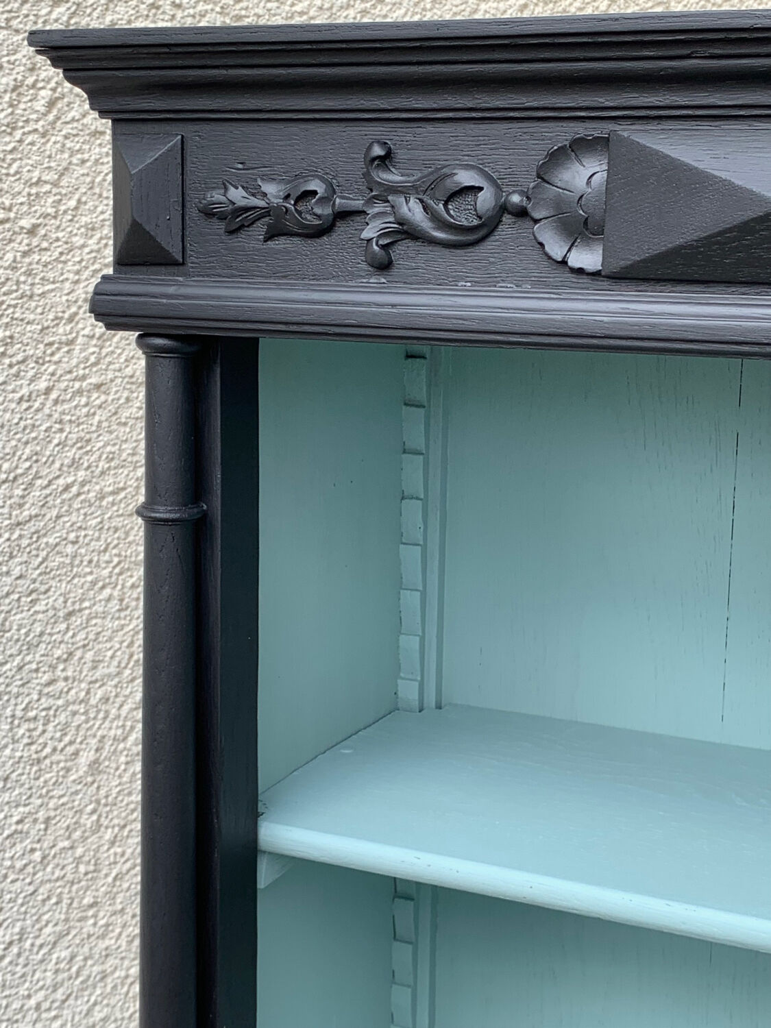 Armoire parisienne vitrée noire et vert grisé 150cm