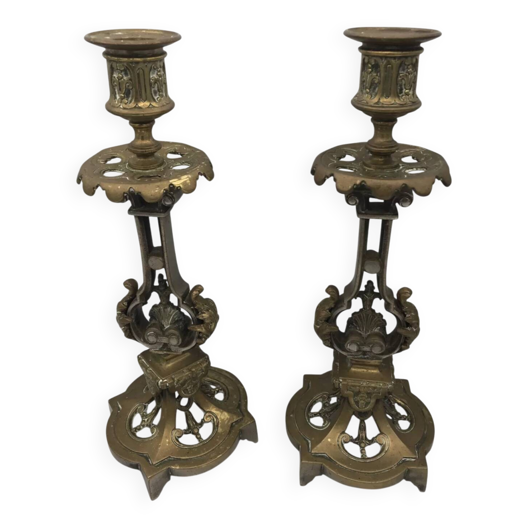 Pair of antique bronze candlesticks from the 19th century