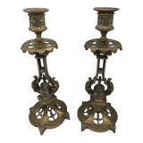Pair of antique bronze candlesticks from the 19th century