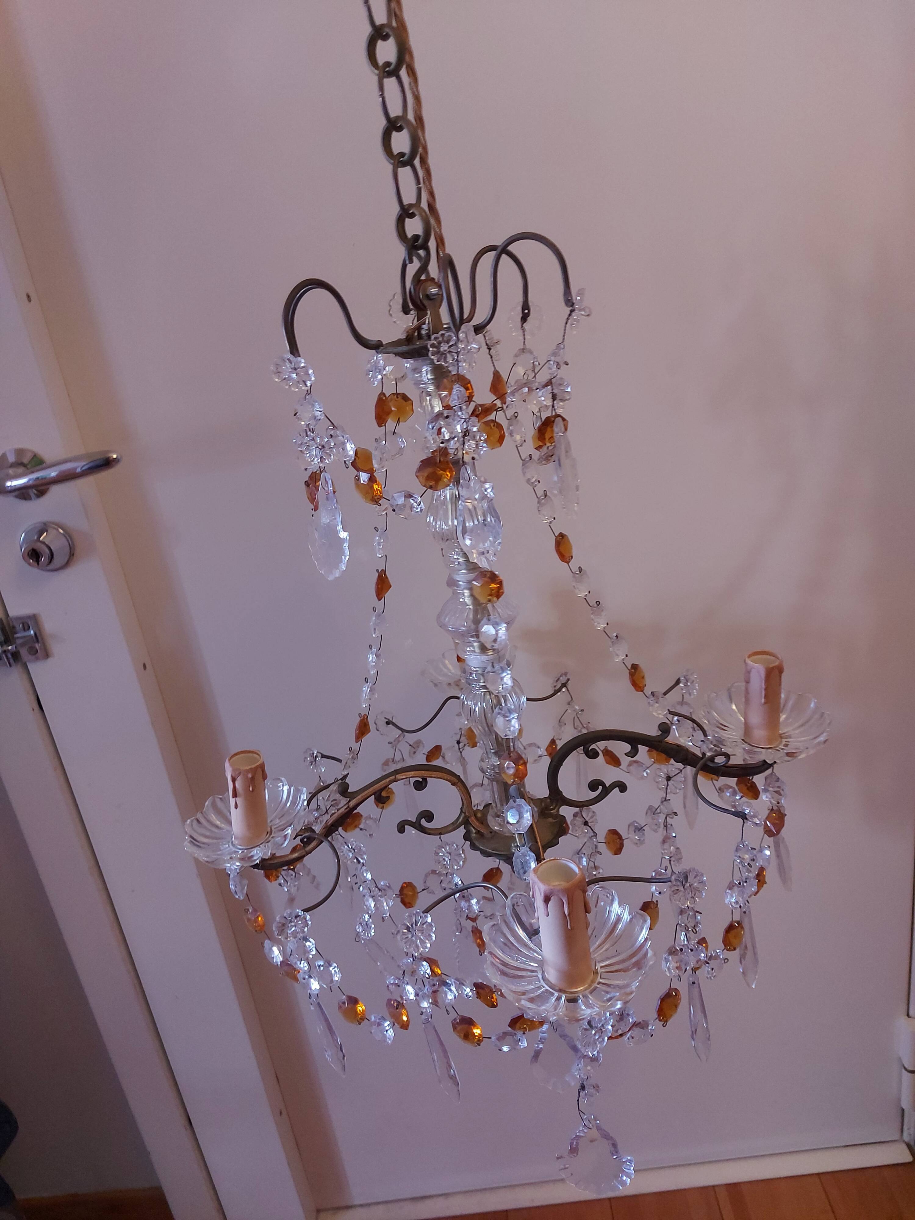 Chandelier to, colored crystal tassels