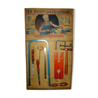 Old toy Loly, panoply The Little Cutter Cardboard, support 8 wooden and steel tools