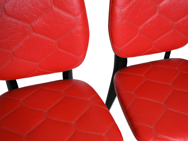 Set of 4 red quilted skai chairs year 50