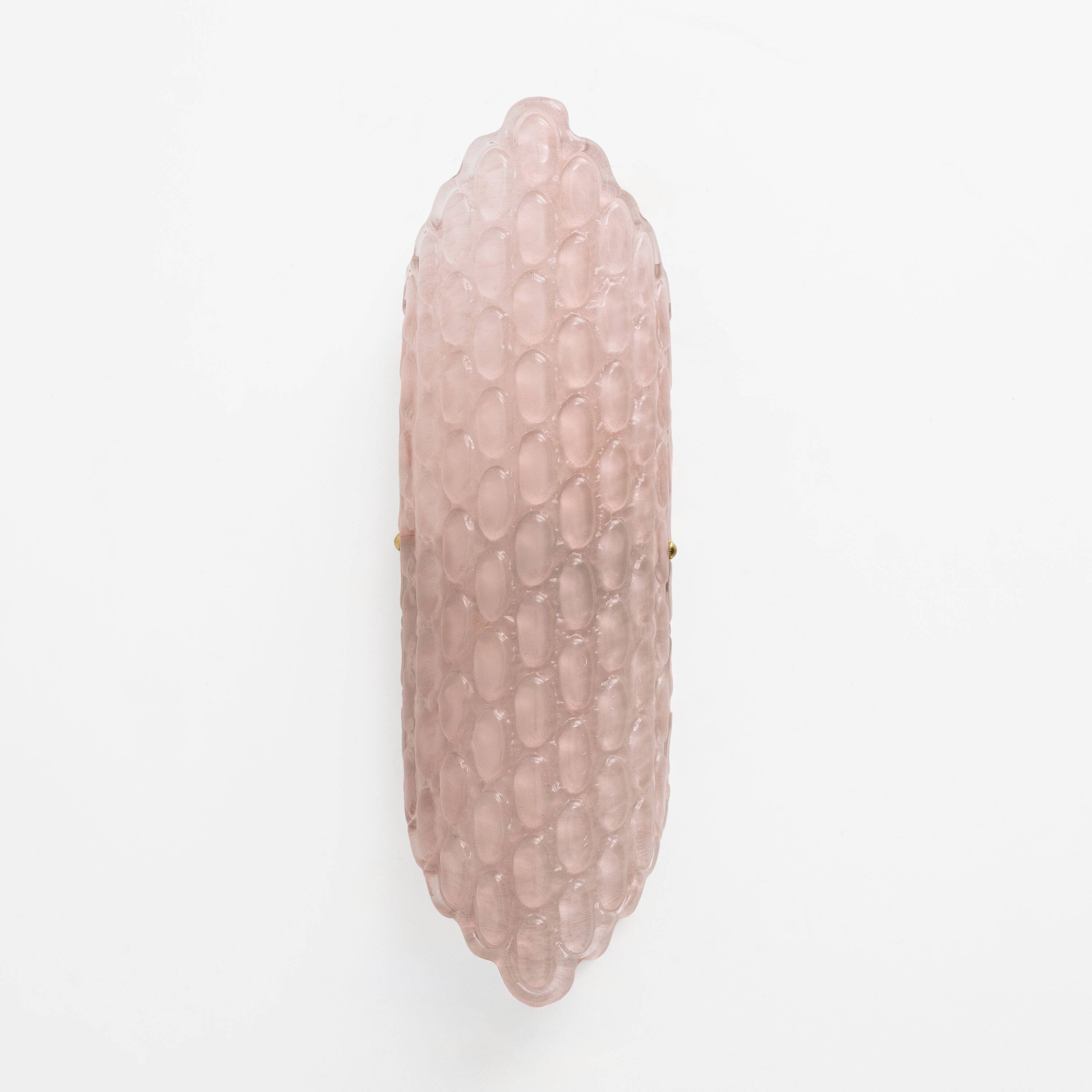 Pair of Pink Murano Glass Wall Sconces with Textured Relief