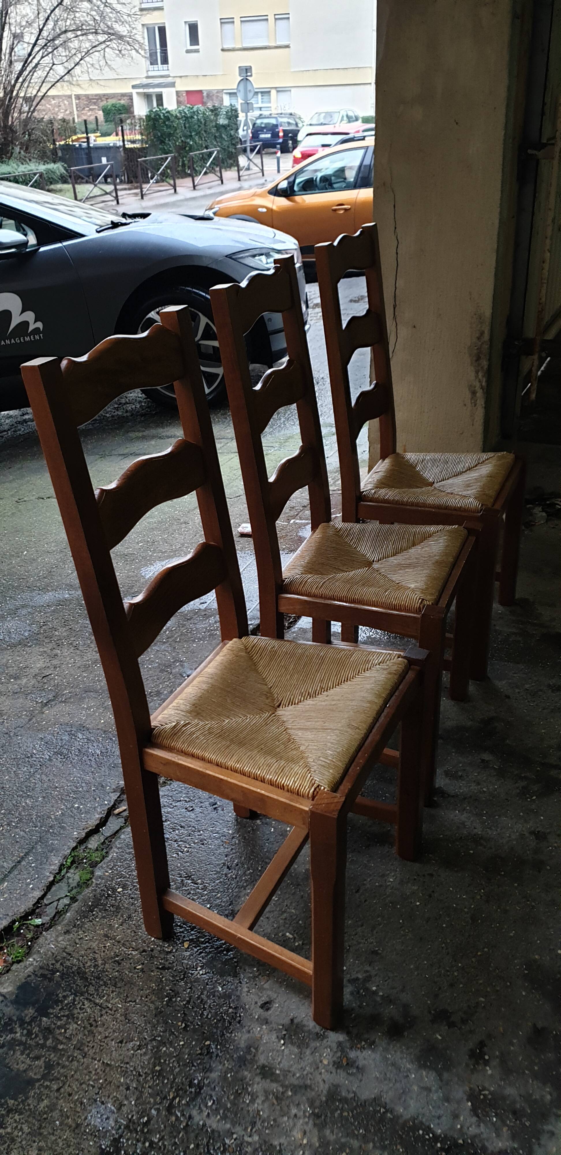 3 solid oak Paillé chairs