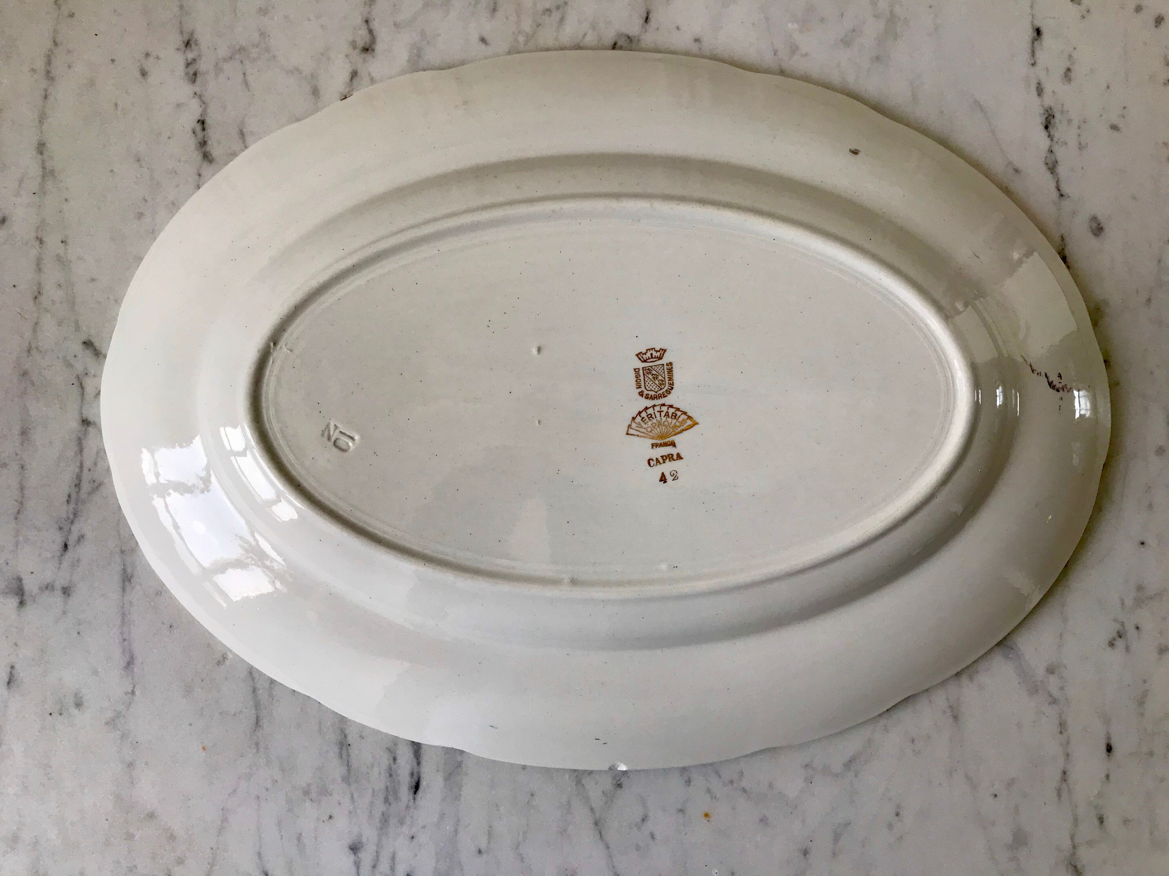 oval dish Digoin Sarreguemines small flowers 50s