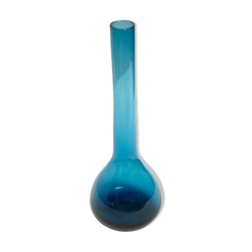 Vase en verre bleu vintage Slim milieu du siècle, Europe, années 1960