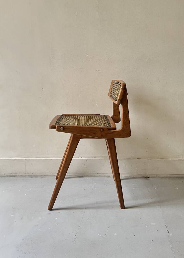 Designer chair in teak wood and cane, SNA Roset1950/60
