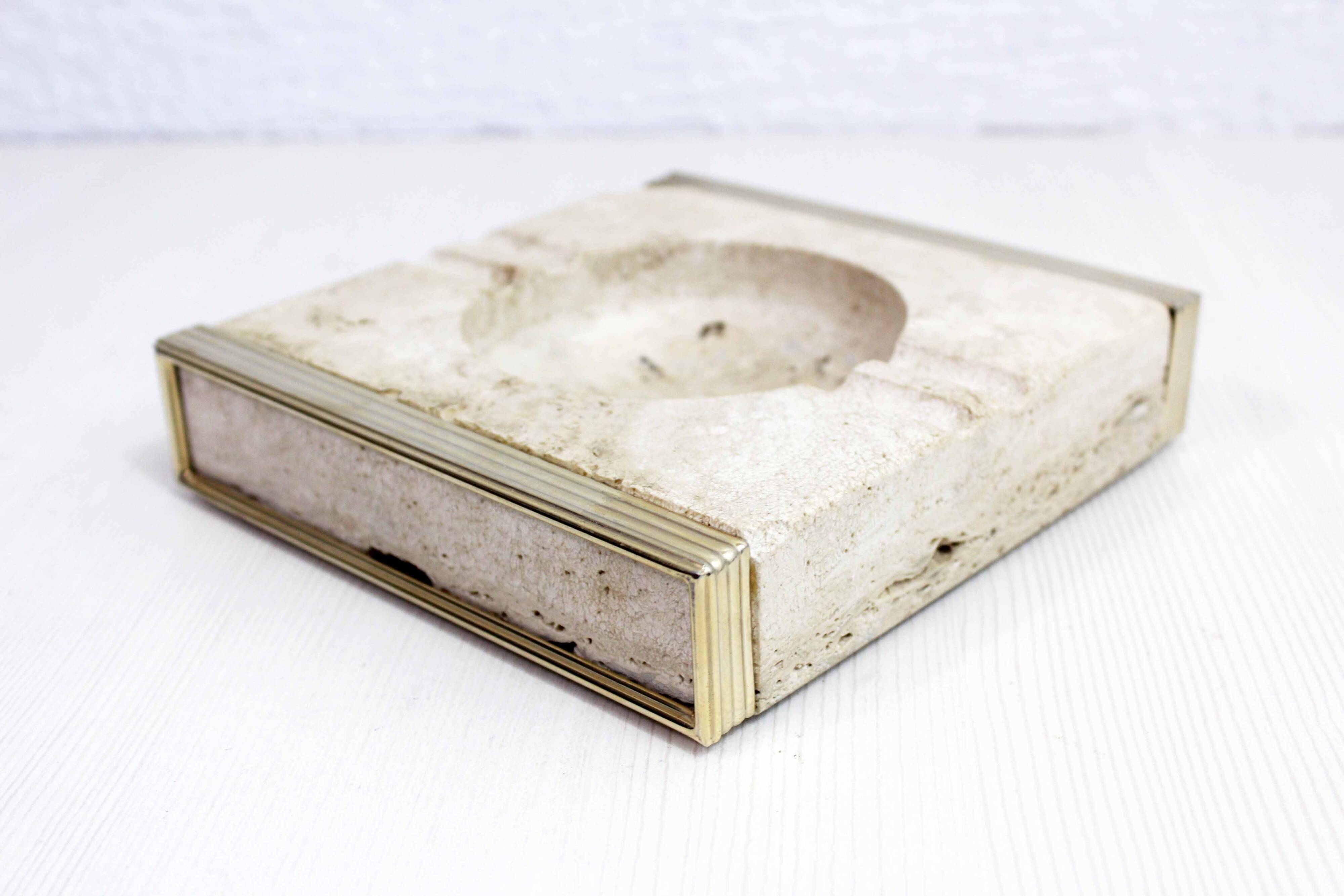 Travertine and brass ashtray
