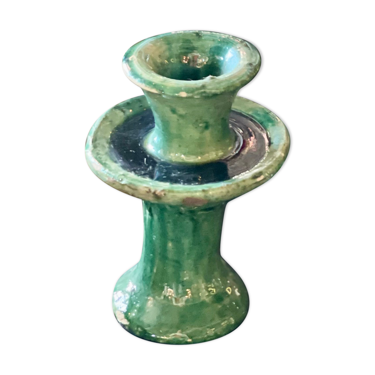 Tamegroute candlestick candlestick green glazed ceramic S H15 cm