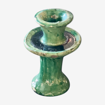 Bougeoir chandelier de Tamegroute céramique émaillé vert S H15 cm