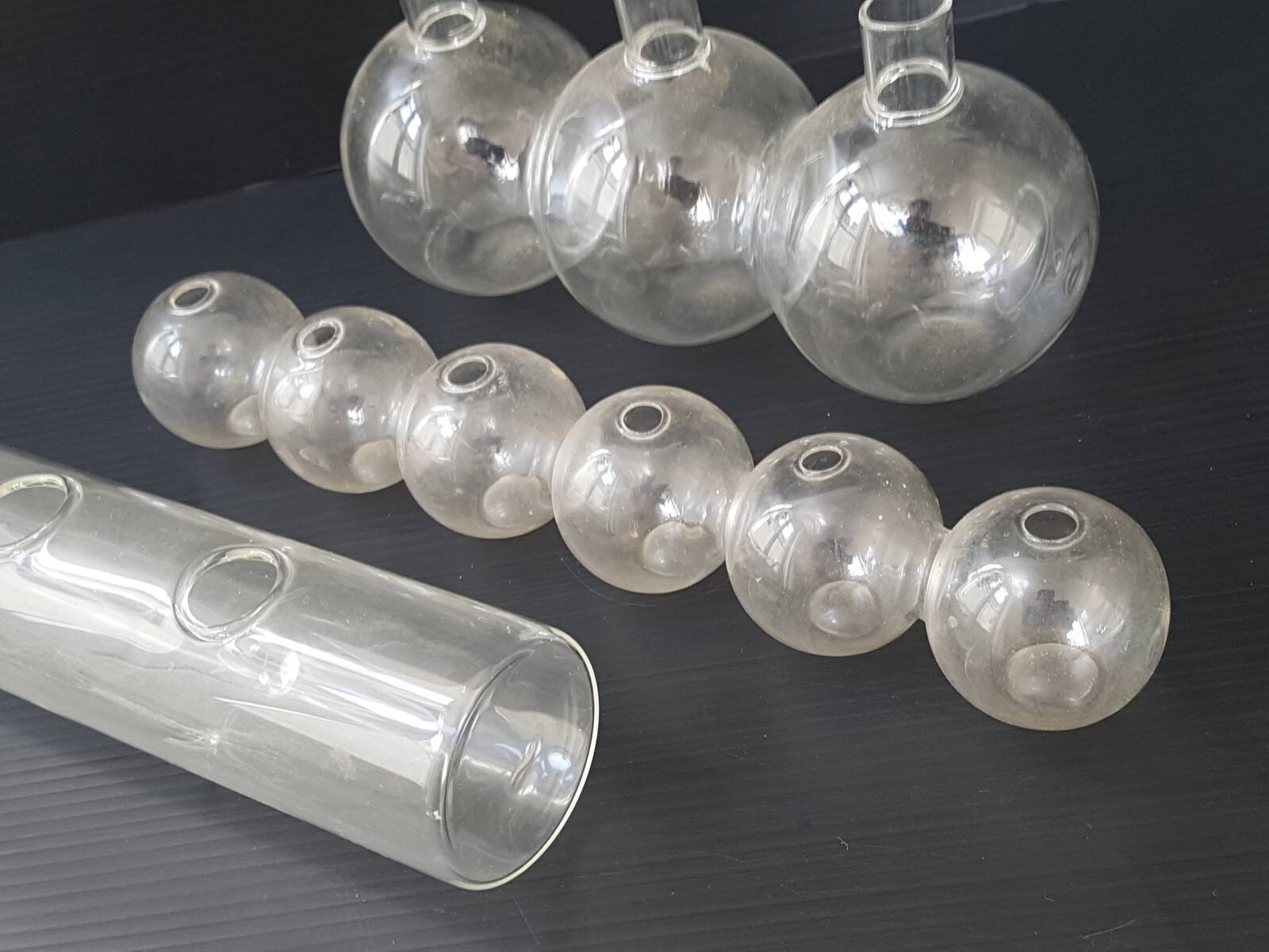 Set of 3 vintage hand-blown glass vases 1970