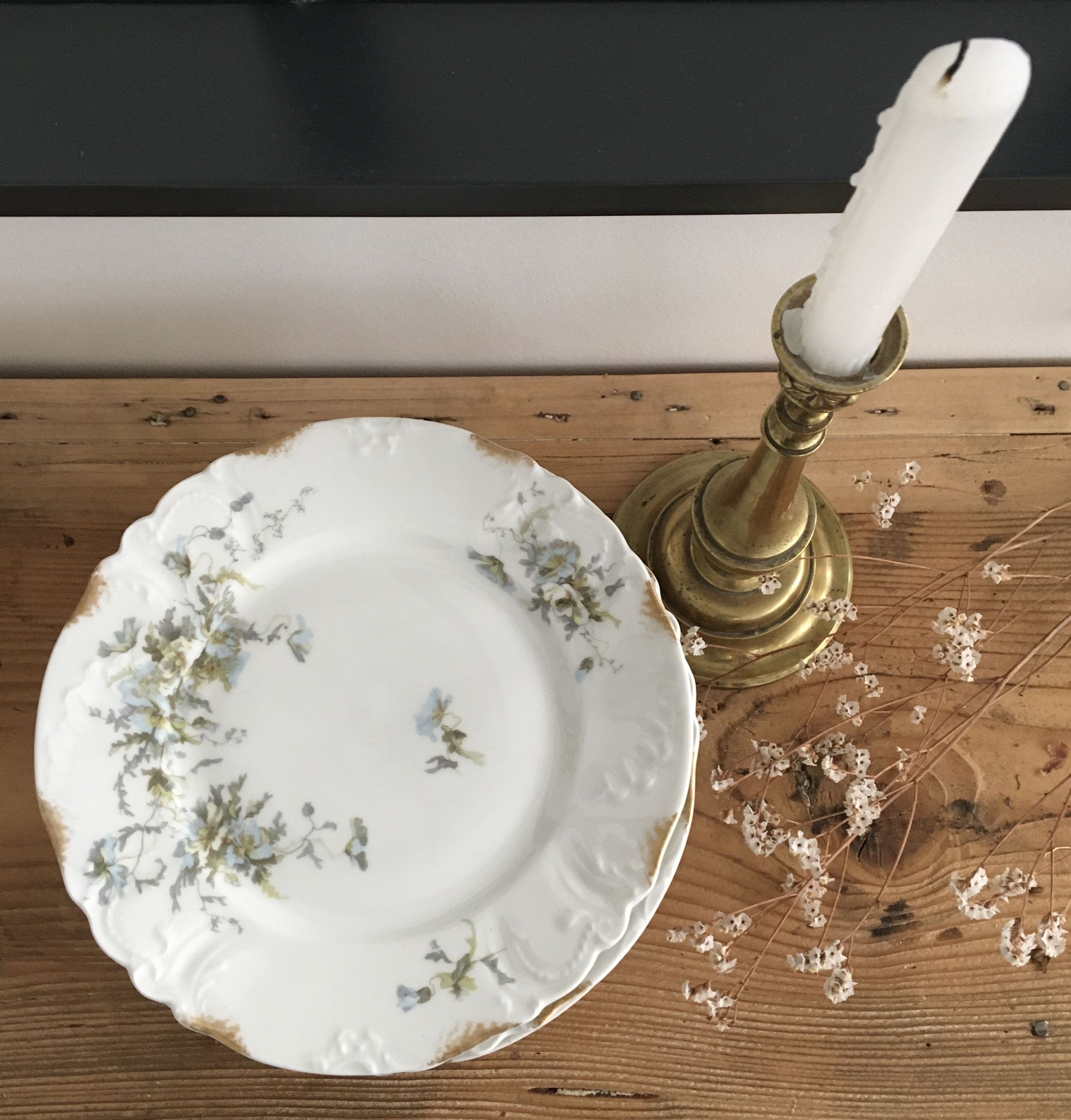 set of 9 plates Clématites porcelain Limoges Art Nouveau
