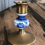 2 brass and ceramic candlesticks