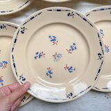 6 vintage K&G Luneville "Flore" porcelain dinner plates, 1950s, small blue flowers