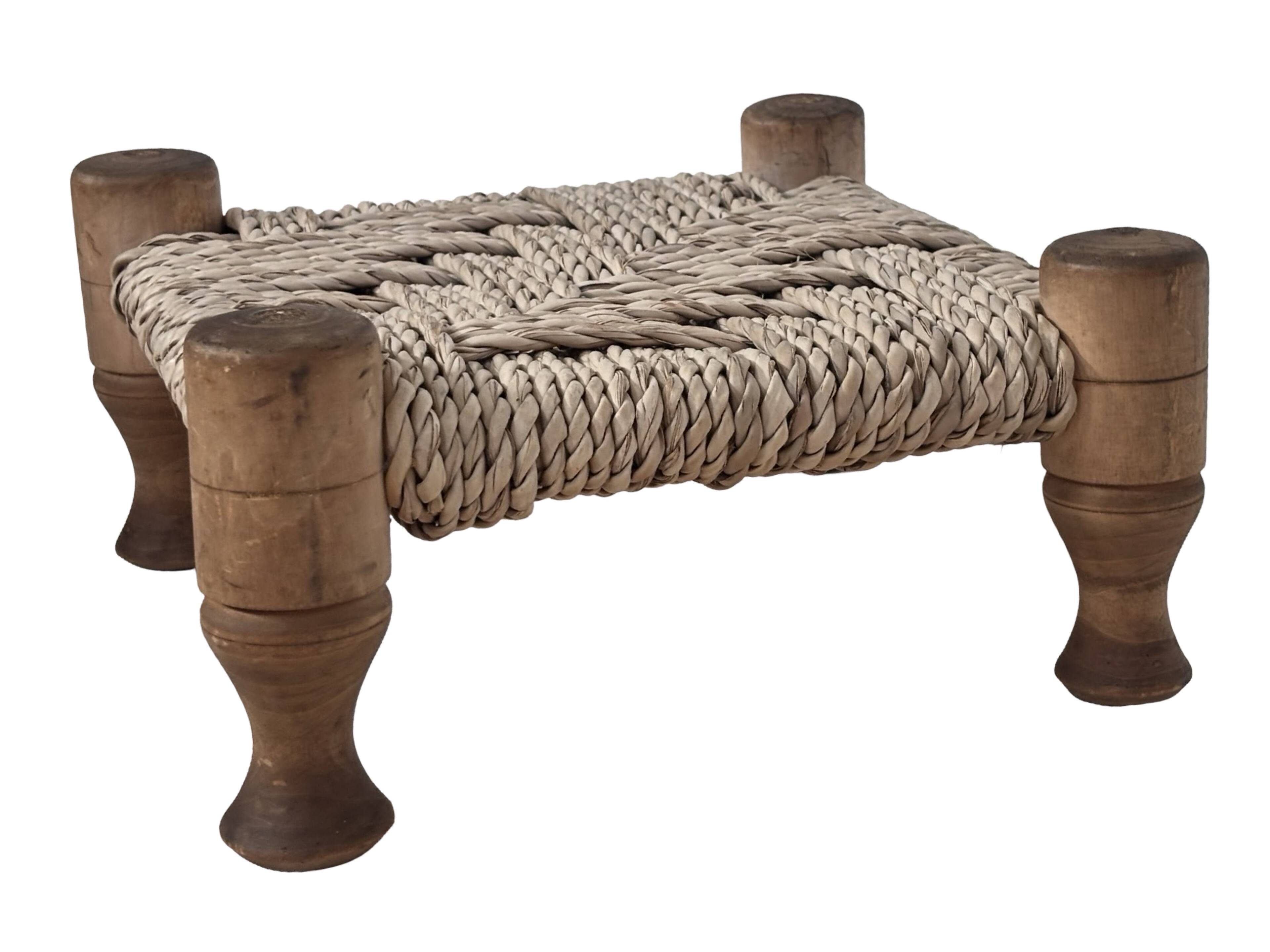 Vintage Footstool wood and rope, 1960s