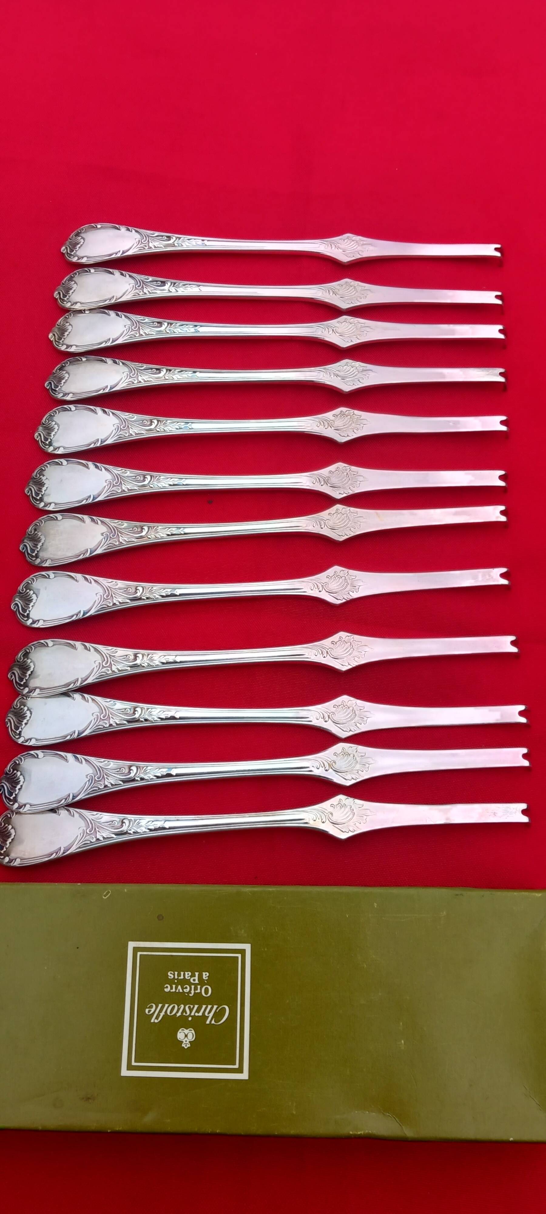 Christofle 12 lobster curettes - marly model - silver metal