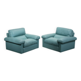 Petronio armchairs by Tito Agnioli for Poltrona Frau in powder blue leather