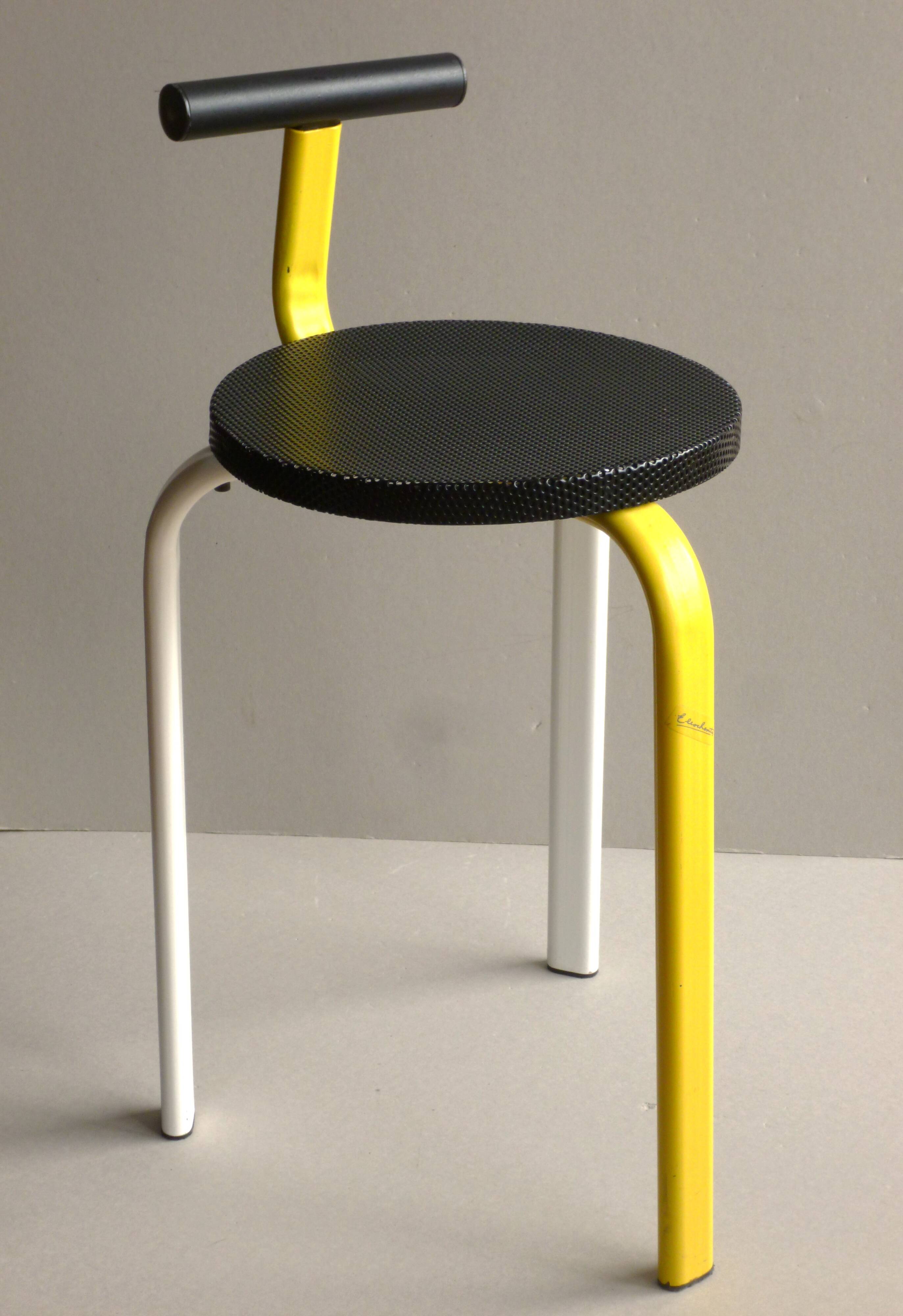 Postmodern tripod metal stool, 80s