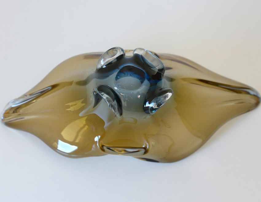 Vintage Art Glass Bowl, Hand Blown Murano Style, Yugoslavia 1960s, Large Centerpiece