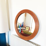 Round mirror in vintage rattan bamboo