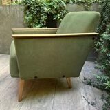 Fauteuil vintage vert olive restauré