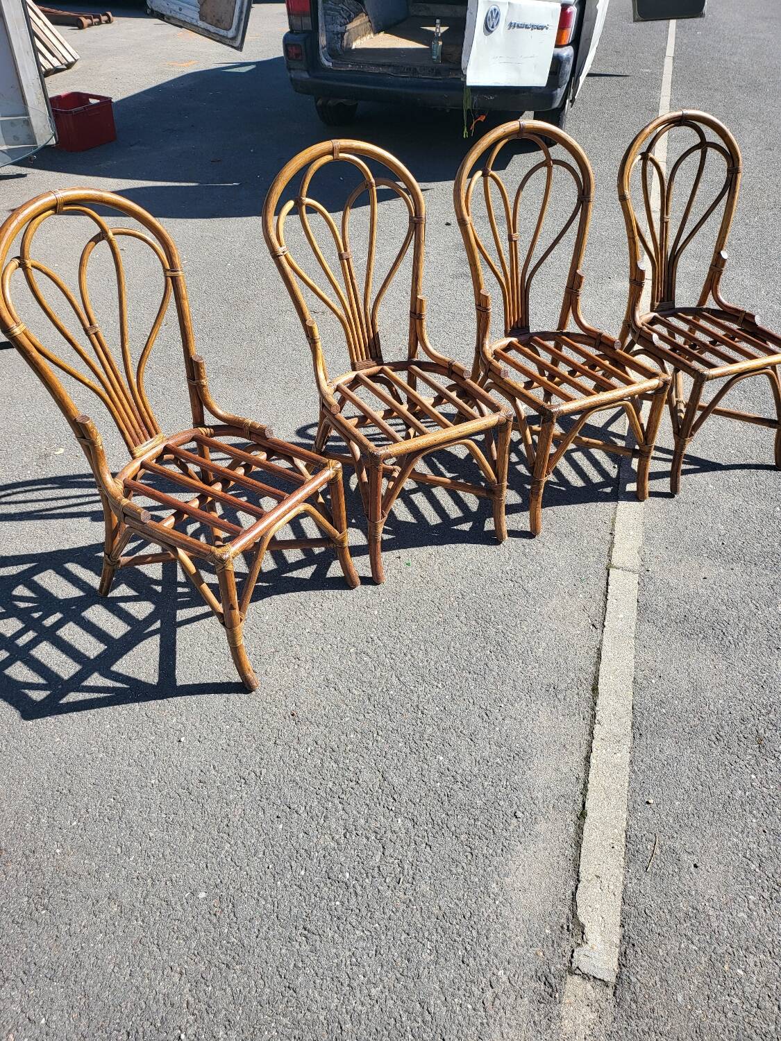 Vintage rattan and glass set - round table + 4 chairs