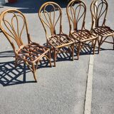 Vintage rattan and glass set - round table + 4 chairs