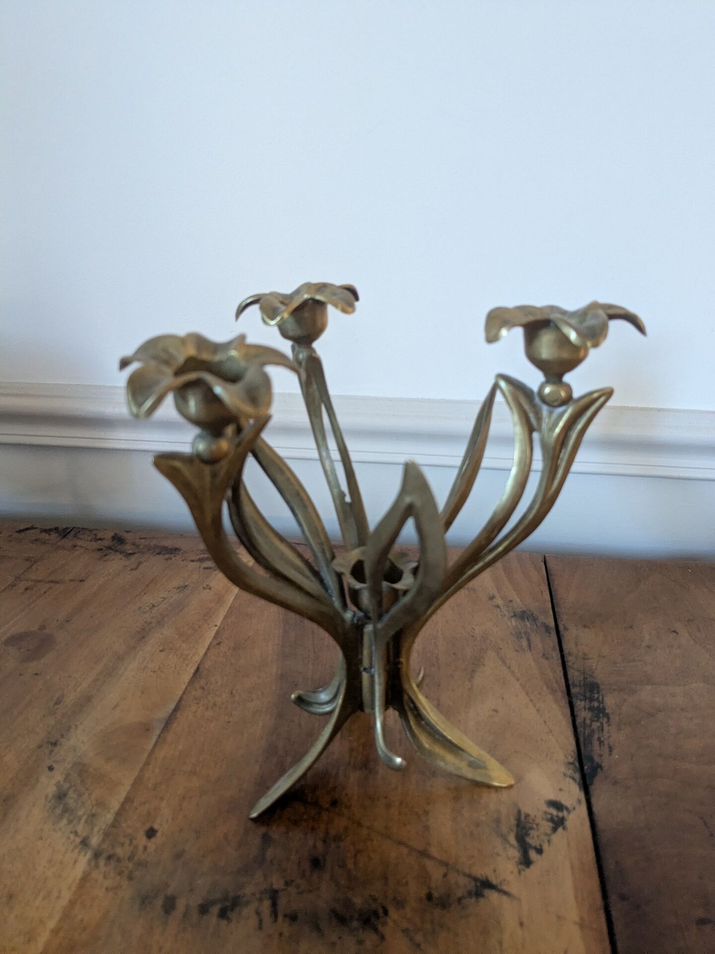 Art Nouveau brass flower chandelier