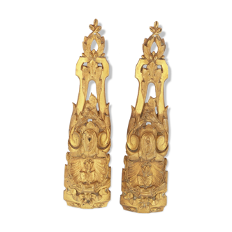 set of 2 old brass pediments