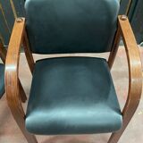 Pair of wooden and leatherette armchairs from the 80s