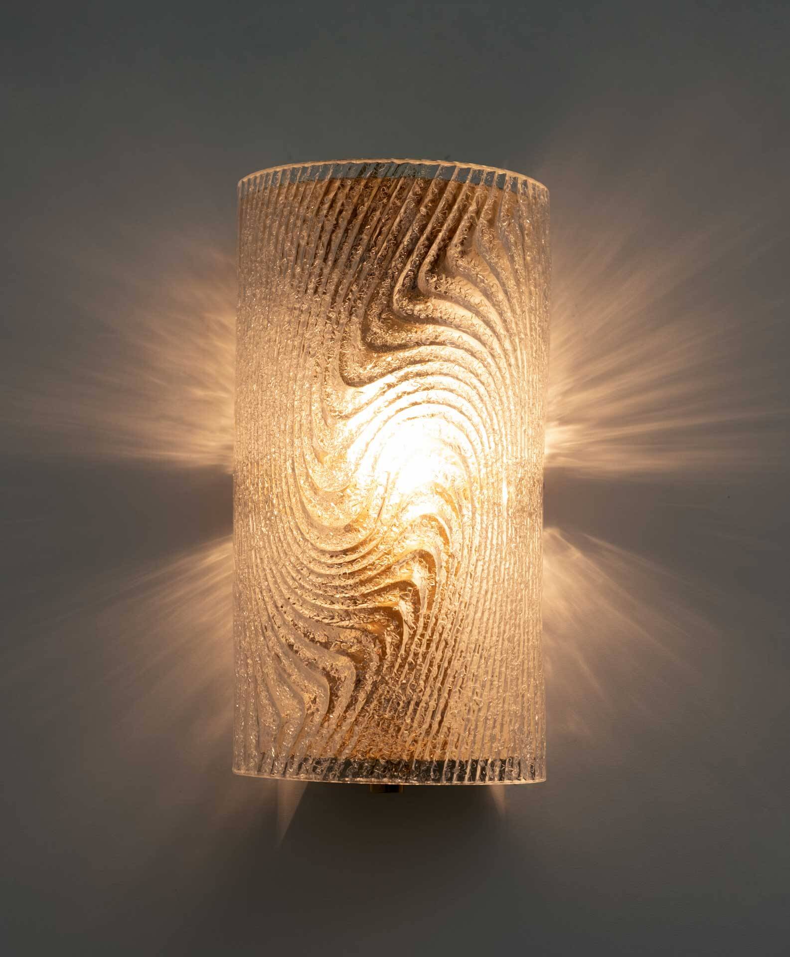 Pair of Modern Italian Murano Glass and Brass Wall Sconces "Corteccia", 80s
