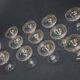 12 old champagne glasses in blown and engraved glass