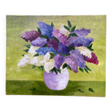 Painting bouquet of lilacs oil on canvas