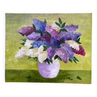 Tableau peinture bouquet de lilas huile sur toile