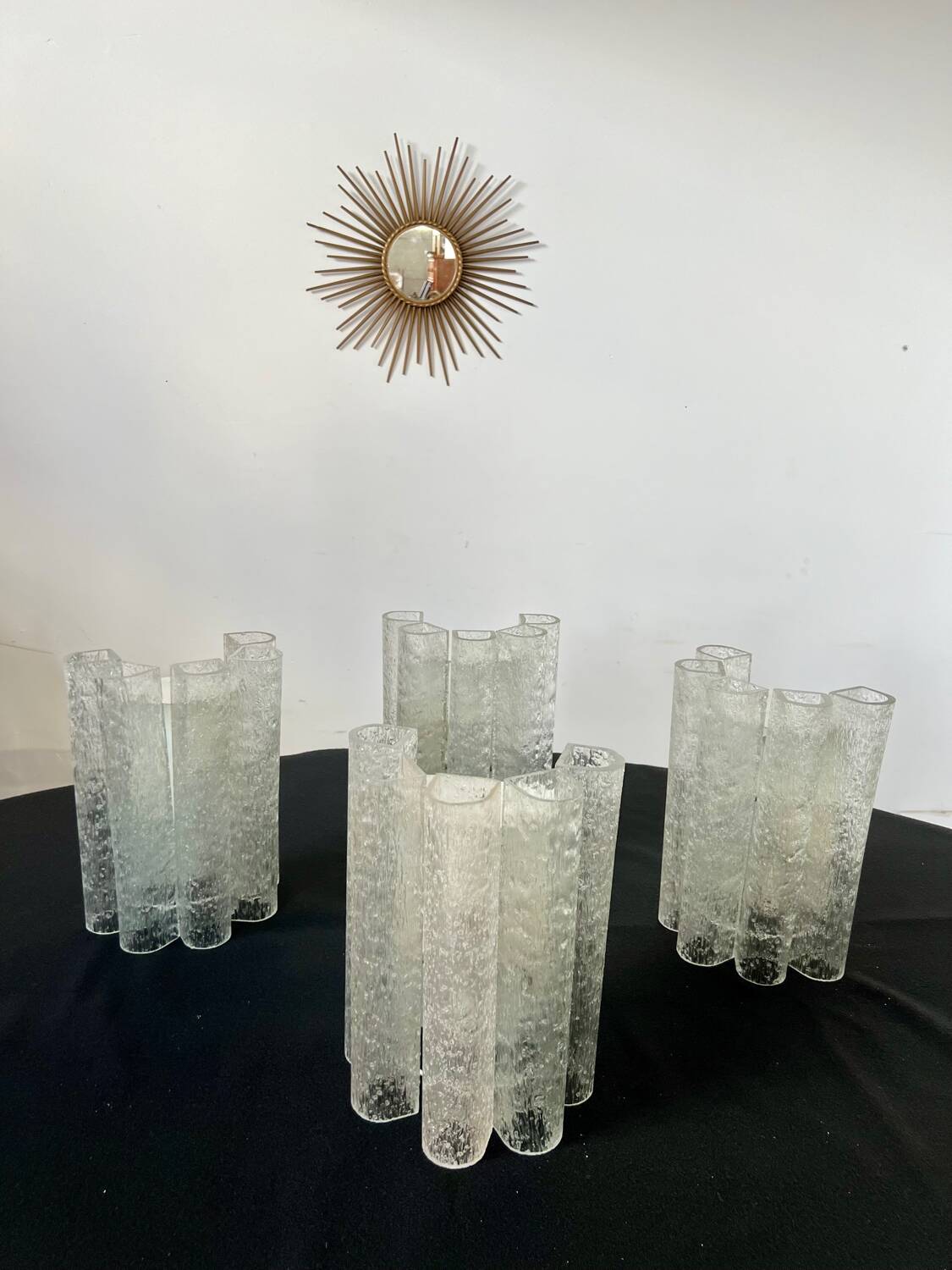 Set of 4 large doria wall lights in glazed glass design from the 60s vintage 3 lights