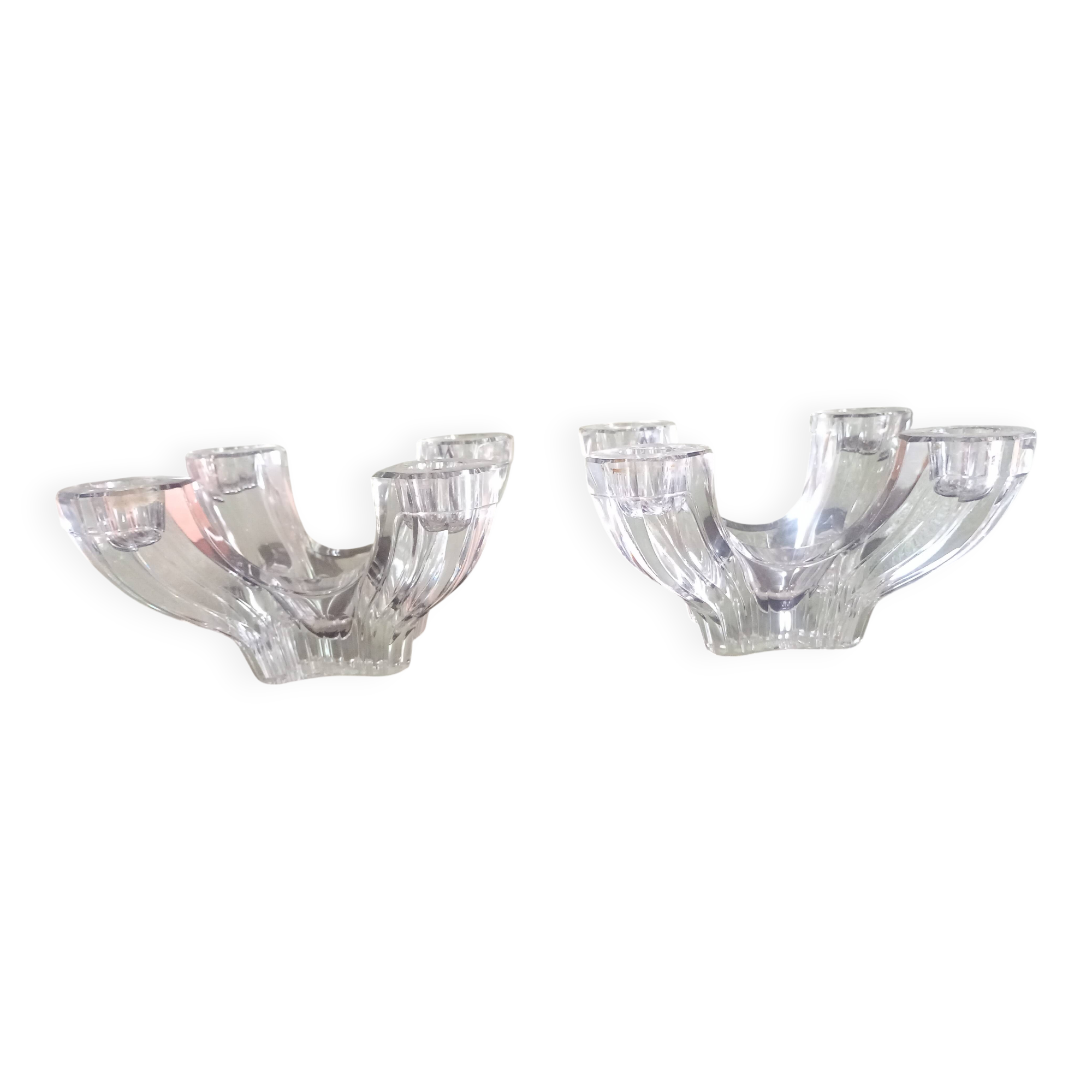 Val Saint Lambert - Pair of 4-light crystal candlesticks - modern design