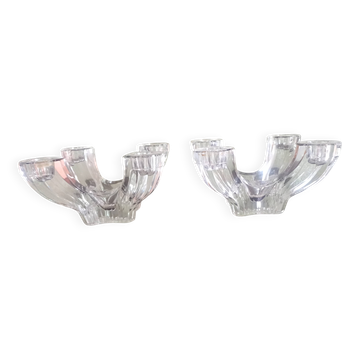 Val Saint Lambert - Paire de bougeoirs 4 feux en cristal - design moderne