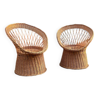 Pair of 60s rattan armchairs