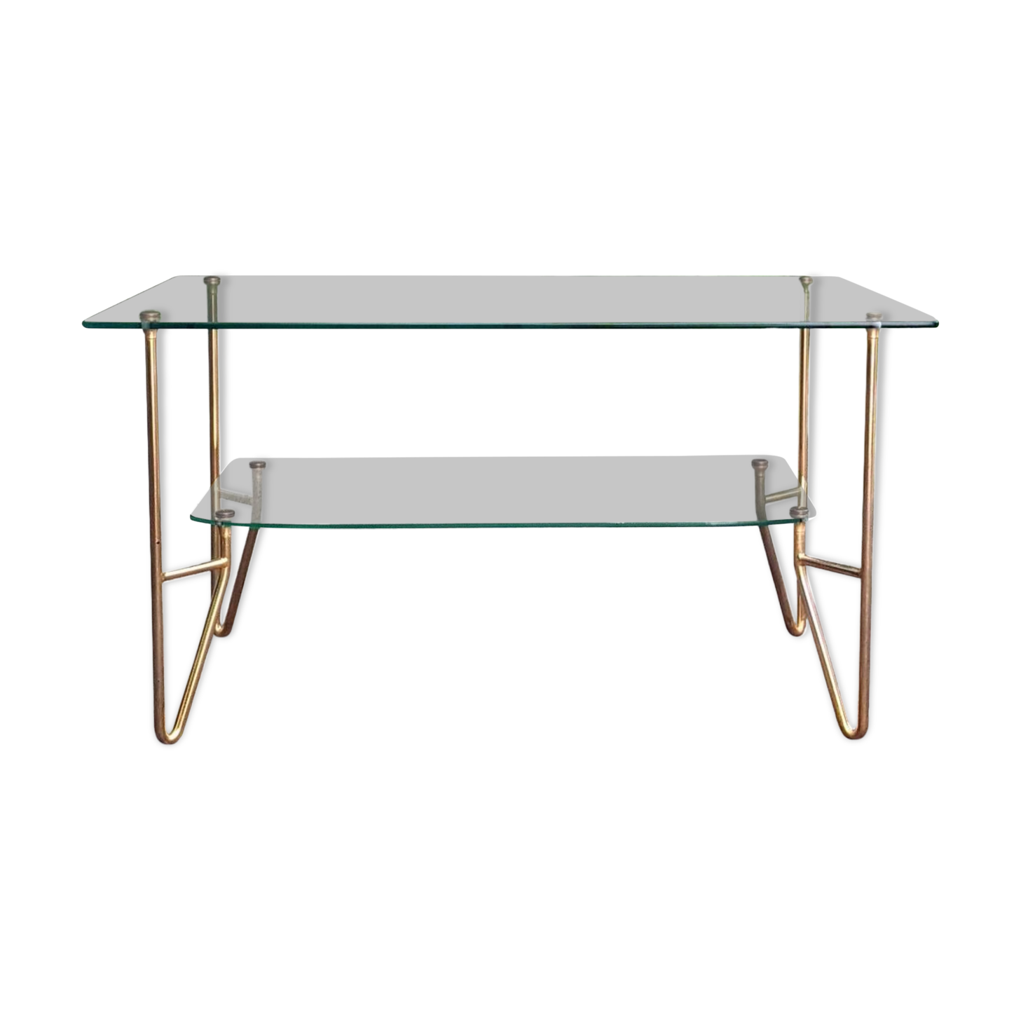 Glass and gold metal coffee table, 1960s