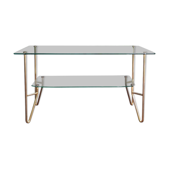 Glass and gold metal coffee table, 1960s