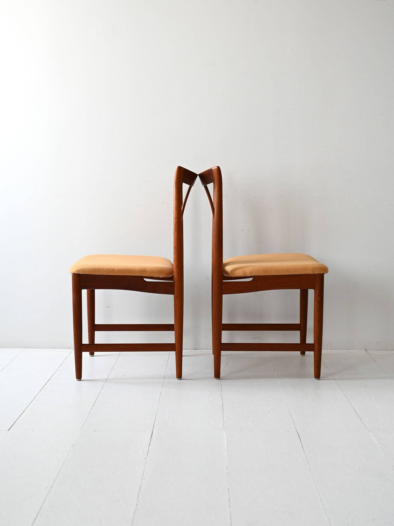Set of 6 Scandinavian Teak Chairs with Yellow Seats