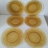 Ensemble 6 assiettes dessert verre pressé moulé motif tournesol vereco