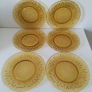 Set of 6 pressed glass dessert plates with sunflower motif Vereco