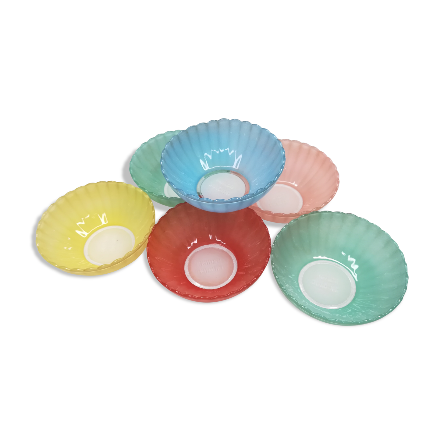 Series of 6 colored glass bowls